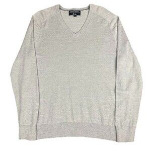 Banana Republic Mens L 100% Italian Merino Fine Wool Baruffa Sweater Gray Preppy